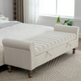 thumbnail image 1 of CQSXDA Modern Upholstered Storage Bench In Napped Fabric, 65.55 Inch Wide Bed End Furniture With Rolled Armrest And Rubberwood Legs, Beige, 1 of 12