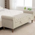 thumbnail image 1 of CQSXDA Modern Upholstered Storage Bench In Napped Fabric, 65.55 Inch Wide Bed End Furniture With Rolled Armrest And Rubberwood Legs, Griege, 1 of 12