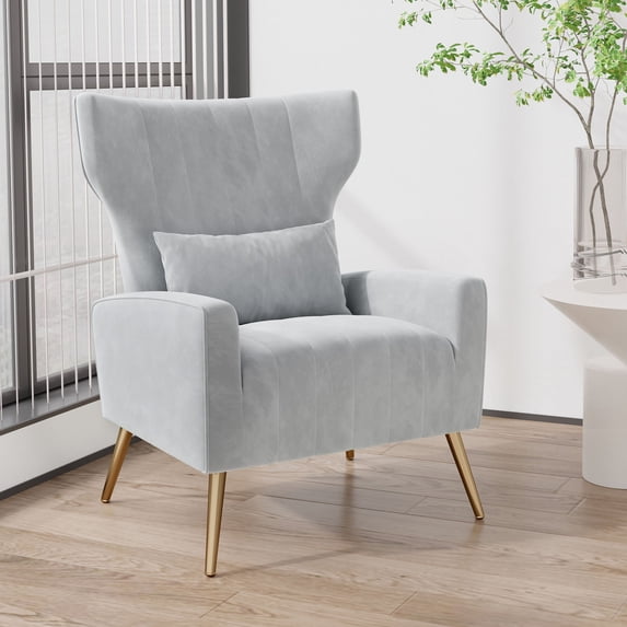 CQSXDA Modern Velvet Accent Chair, Mid Century High Back Armchair for Living Room, Reading Chair