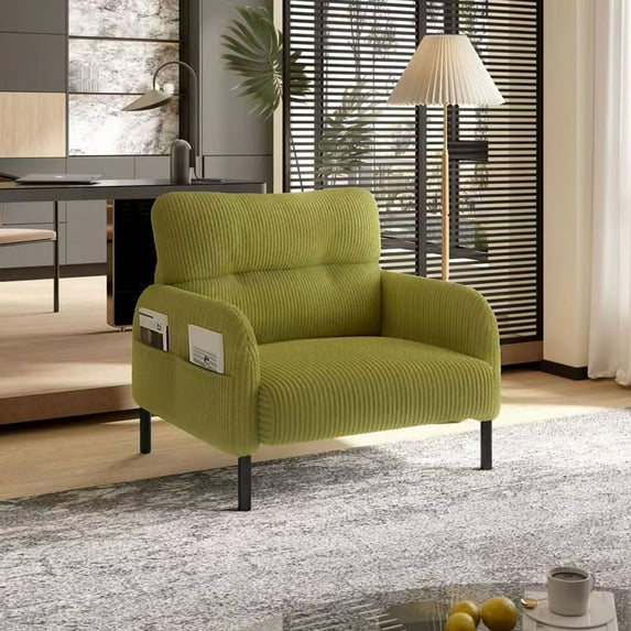CQSXDA Monochrome Wide Seat Chair In Corduroy Fabric Perfect For Living Rooms And Bedrooms Single Person Size,Olive Green