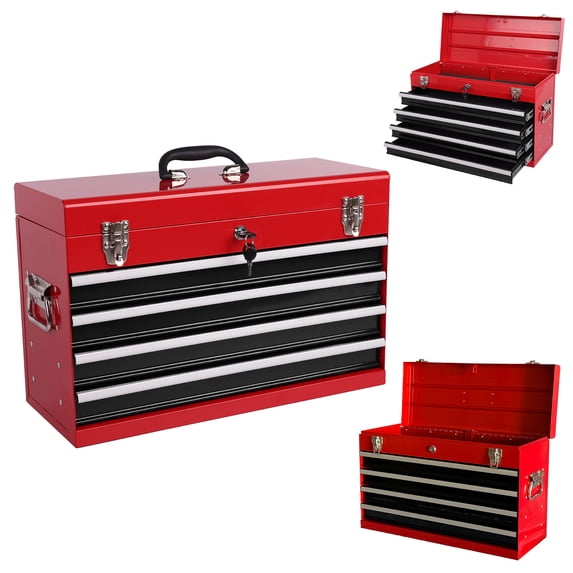 CQSXDA Multi-Function Heavy Duty Metal Tool Box, 21-Inch Size with 4 Locking Drawers, Ideal Small Tool Chest for Organizing Tools