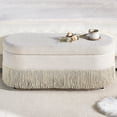 thumbnail image 1 of CQSXDA Multi-Functional Fringe Trim Oval Storage Ottoman With Lift-Top Lid 39 Inches Long With Metal Frame For Bedroom And Living Room, Beige, 1 of 10
