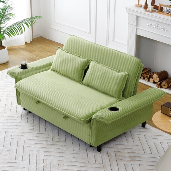 CQSXDA Multi-Functional  Letter Striped Sofa Bed with Adjustable Armrests and Backrests for Bedrooms and Living Rooms, Green