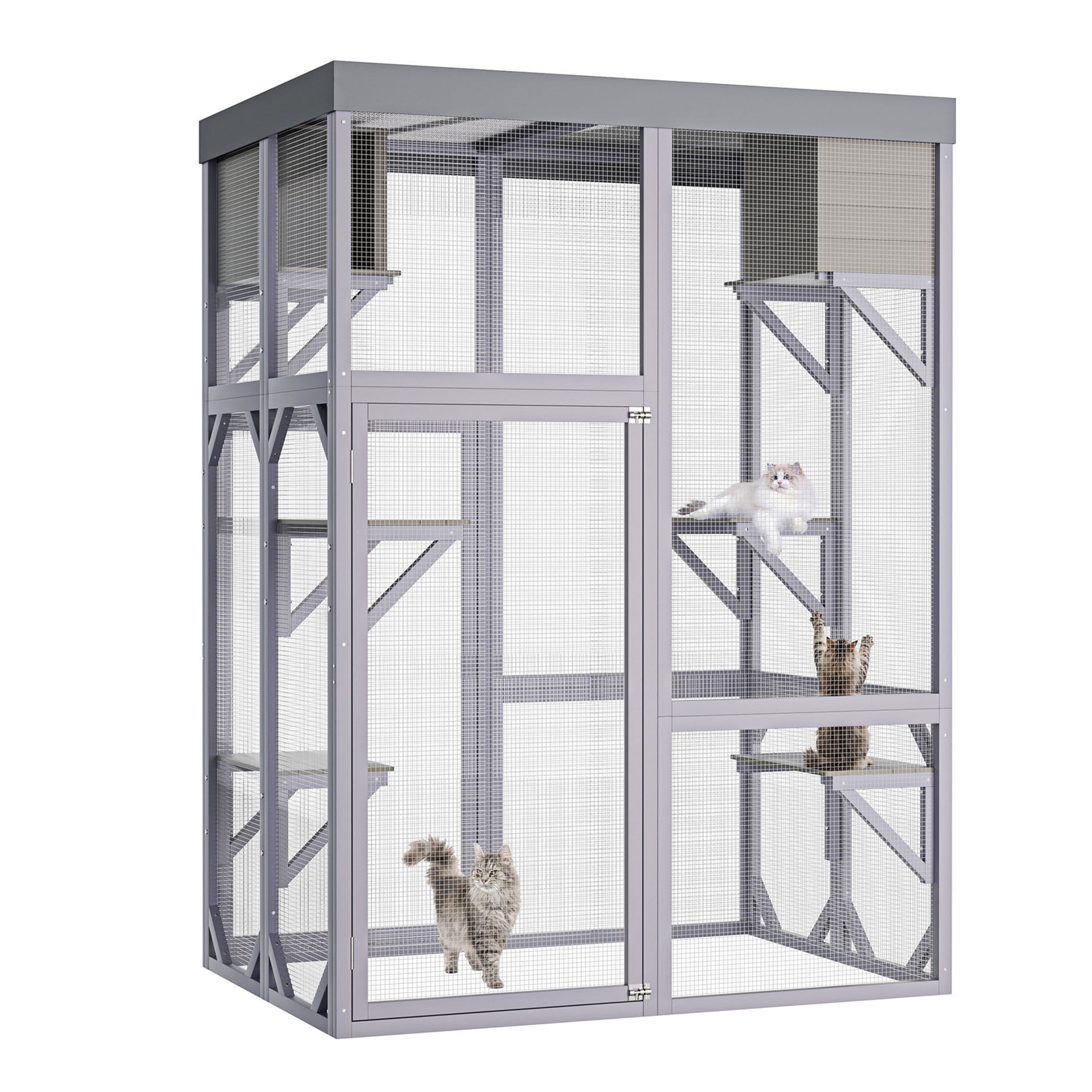 CQSXDA Multi-Functional Outdoor Wooden Catio with 4 Platforms and 2 Napping Houses,  2 Locks,Enclosure for Cats Play Rest