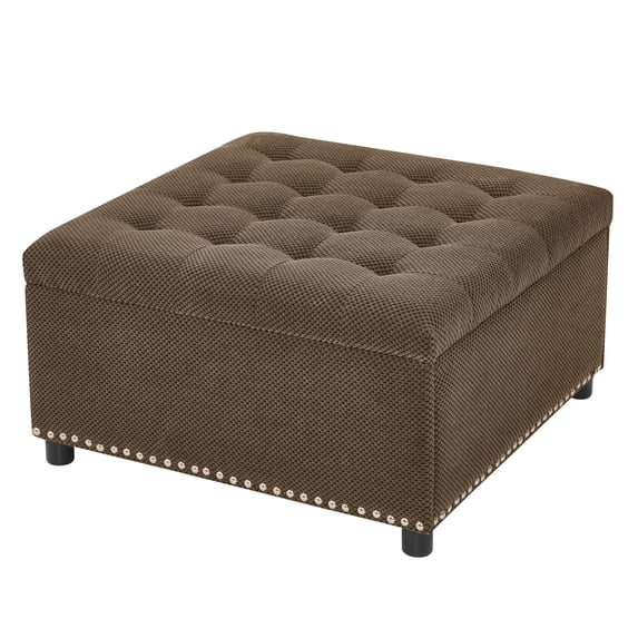 CQSXDA Multi-Functional Square Tufted Storage Ottoman With Nailhead Trim For Small Spaces Living Room Accent Furniture, Coffee