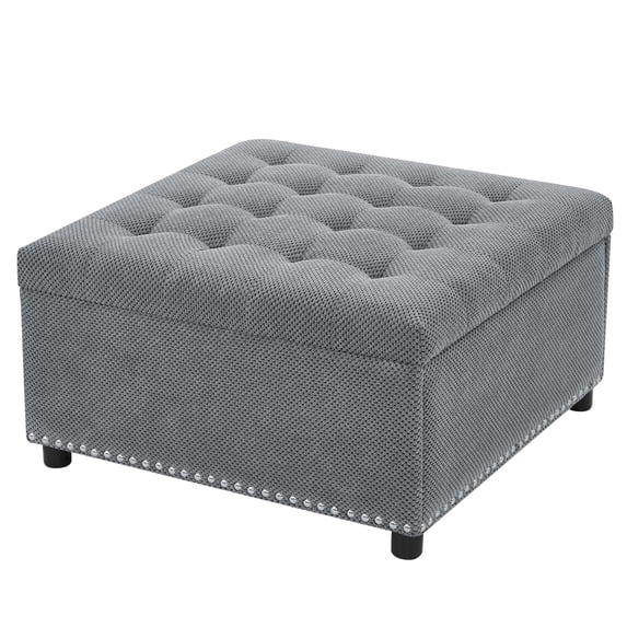 CQSXDA Multi-Functional Square Tufted Storage Ottoman With Nailhead Trim For Small Spaces Living Room Accent Furniture, Light Gray