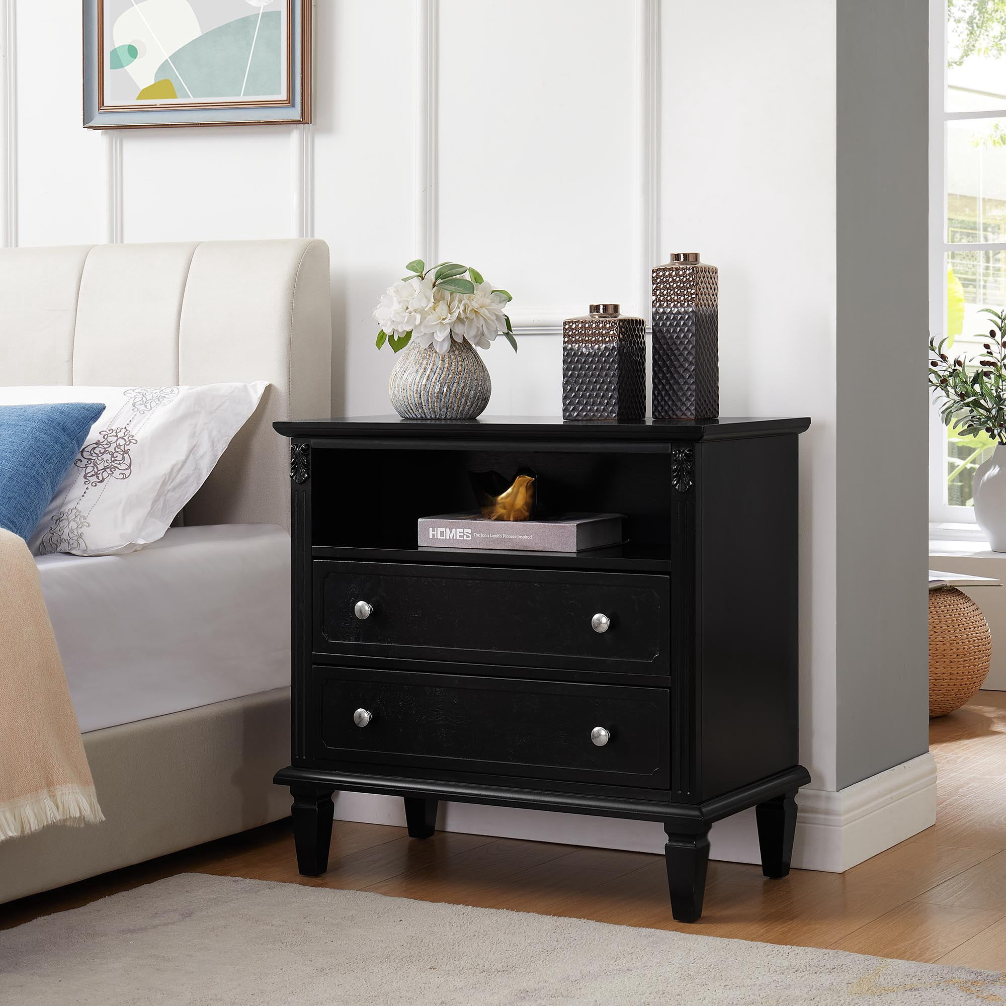 CQSXDA Open Space and 2 Drawers Dresser Nightstand with Charging ...