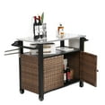 thumbnail image 1 of CQSXDA Outdoor Bar Cart With Grey Wicker And Stainless Steel Top, Rolling Storage Island For Patio Kitchen Use, 1 of 11