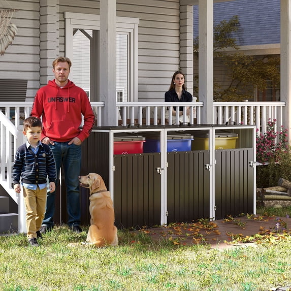 CQSXDA Outdoor Garbage Bin Shed for 3 Trash Cans with Lockable Doors and Waterproof Lid Chain Ideal for Patio and Garden