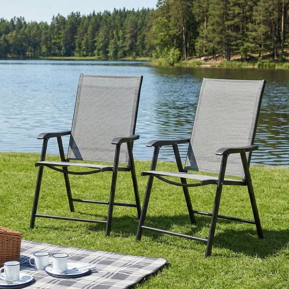 CQSXDA Outdoor Patio Chairs Set of 2 Stackable Portable Space Saving for Deck Garden Camping and Travel Use, Gray
