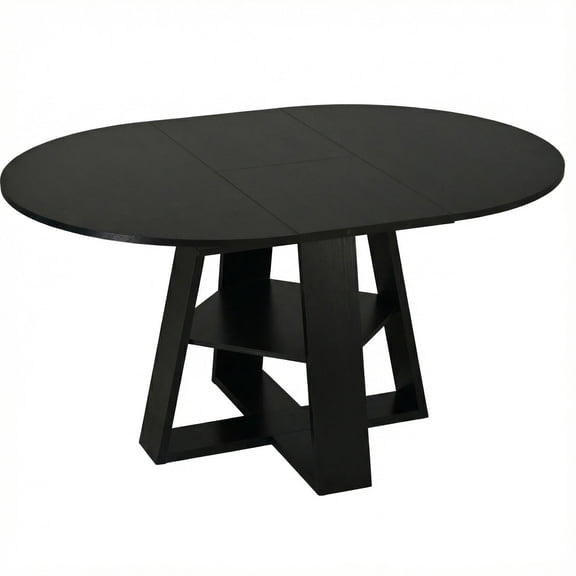CQSXDA Oval Dining Table for 4-8 with Wood Base and Storage Shelf, Extendable from 43.3in to 59in,Black