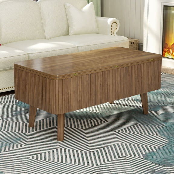 CQSXDA Oval Lift Top Coffee Table In Walnut, 3 In 1 Design Converts To Dining Table, Ideal For Compact Living Spaces