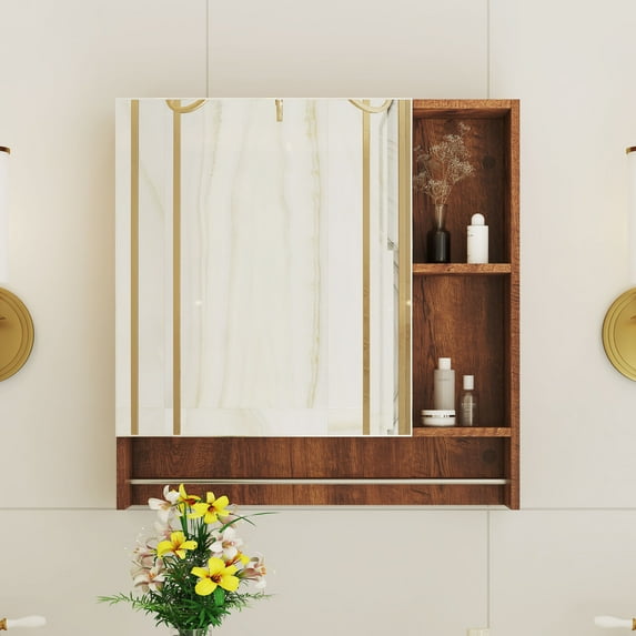 CQSXDA Over The Toilet Storage Cabinet with Mirror, Wall Mounted Unit Featuring Shelves and Towel Rack for Optimal Bathroom