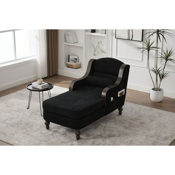 CQSXDA Oversized Chaise Lounge Indoor Fabric Single Sofa Bed Wide Seat Upholstered Lazy Sleeper Chair Set,Black