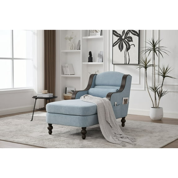 CQSXDA Oversized Chaise Lounge Indoor Fabric Single Sofa Bed Wide Seat Upholstered Lazy Sleeper Chair Set,Light Blue