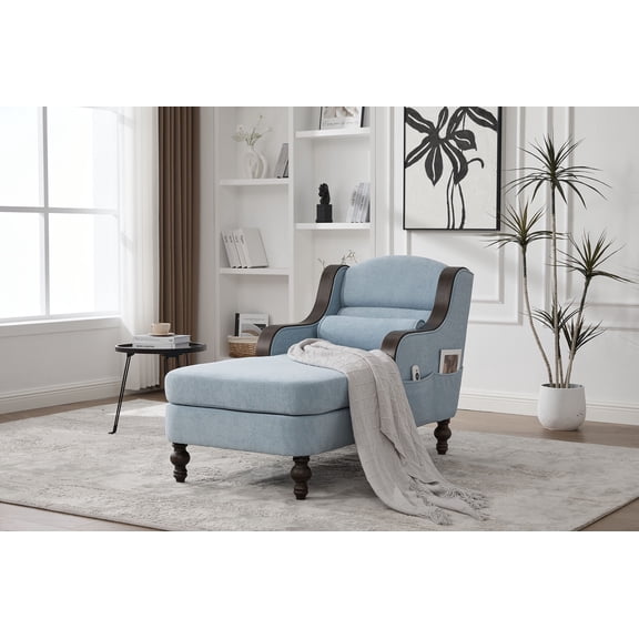 CQSXDA Oversized Chaise Lounge Indoor Fabric Single Sofa Bed Wide Seat Upholstered Lazy Sleeper Chair Set,Light Blue