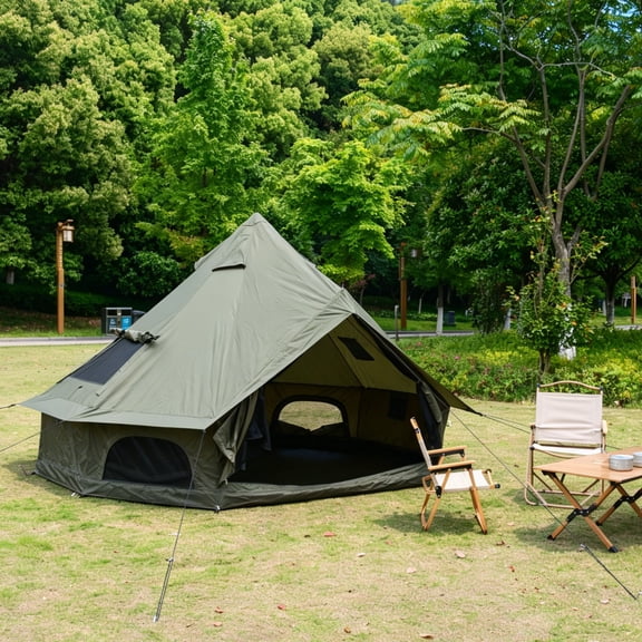 CQSXDA Oxford Bell Tent Family Camping Yurt 9.8ft Spacious Hot Tent for 3-4 People All Season Shelter, Dark Green
