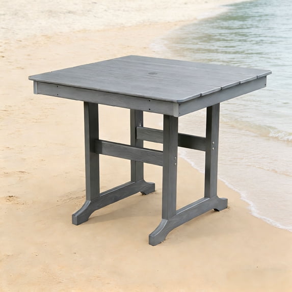 CQSXDA Patio Dining Table with Umbrella Hole, Weather Resistant, Rectangular Outdoor Furniture for Lawn and Yard