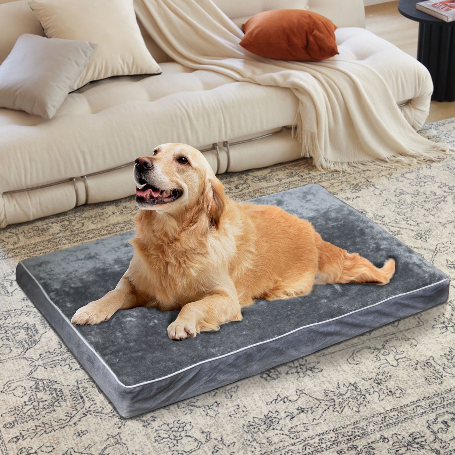 CQSXDA Pet Bed with Waterproof Liner in Light Gray with Removable Cover - Versatile Bed with Non-Slip Bottom 38"x27" Dog Bed for Indoor and Outdoor Use