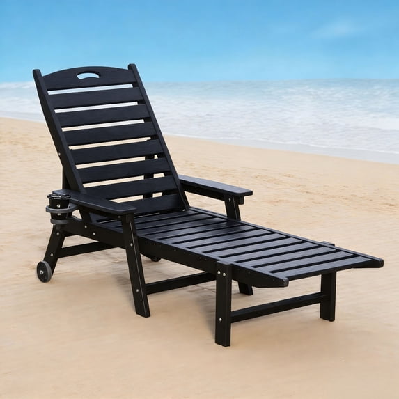 CQSXDA Pool Lounge Chair in with Adjustable Backrest Fits All Outdoor Spaces Holds Up to 360 LBS,Black