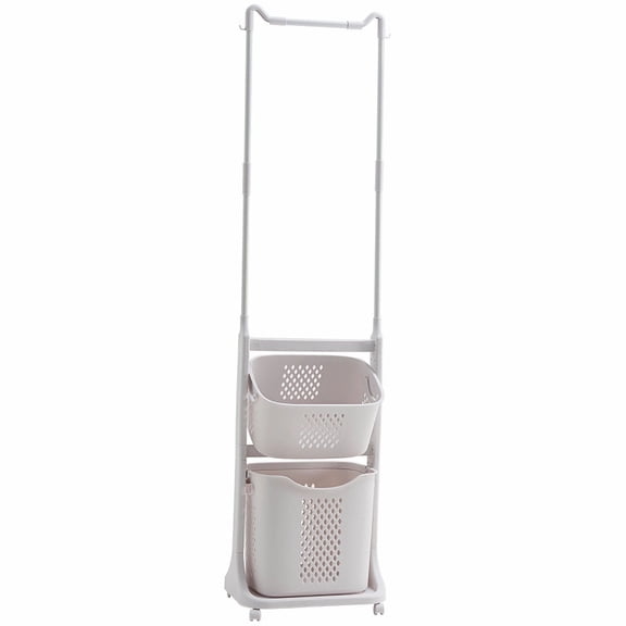 CQSXDA Portable Stackable 2-Tier Laundry Cart Organizer with Removable Rolling Baskets and Wheels for Easy Use in Small Spaces or Dorms