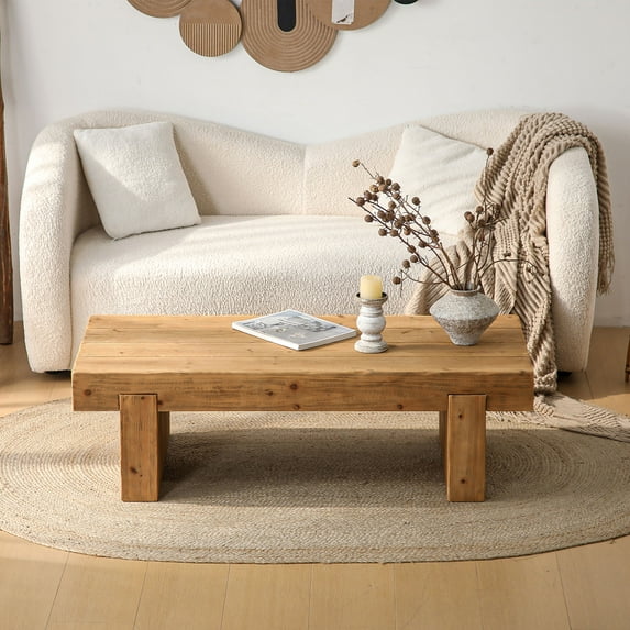 CQSXDA Rectangular Farmhouse Solid Wood Coffee Table, 47.6" Low Profile Rustic Accent Table for Home Office or Living Room