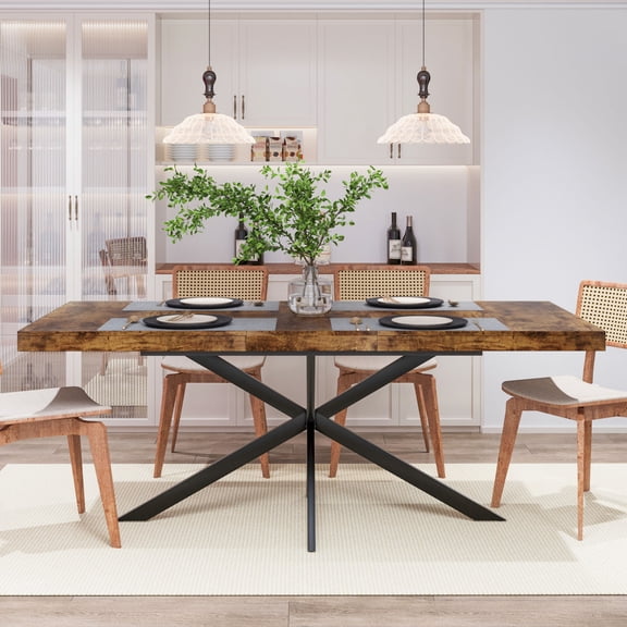 CQSXDA Retro Stretch Dining Table With Antique Wood Top And Storage Box, 55.11"-70.86" Versatile Design For Modern Spaces, Brown