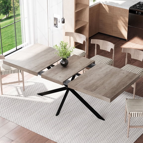 CQSXDA Retro Stretch Dining Table With Antique Wood Top And Storage Box, 55.11"-70.86" Versatile Design For Modern Spaces, Gray