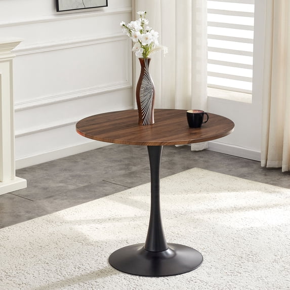 CQSXDA Round Dining Table 31.5 Inch Circle Tulip Table With Thickened Top & Metal Base Mid Century Modern Bistro Tab,Black,Walnut