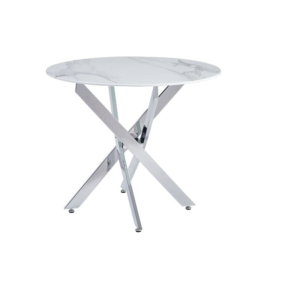 CQSXDA Round Glass Table, 35.43 Inches Tempered Glass With Frame, Ideal For Dining Room, Living Room & Office Use,Silver,Granite