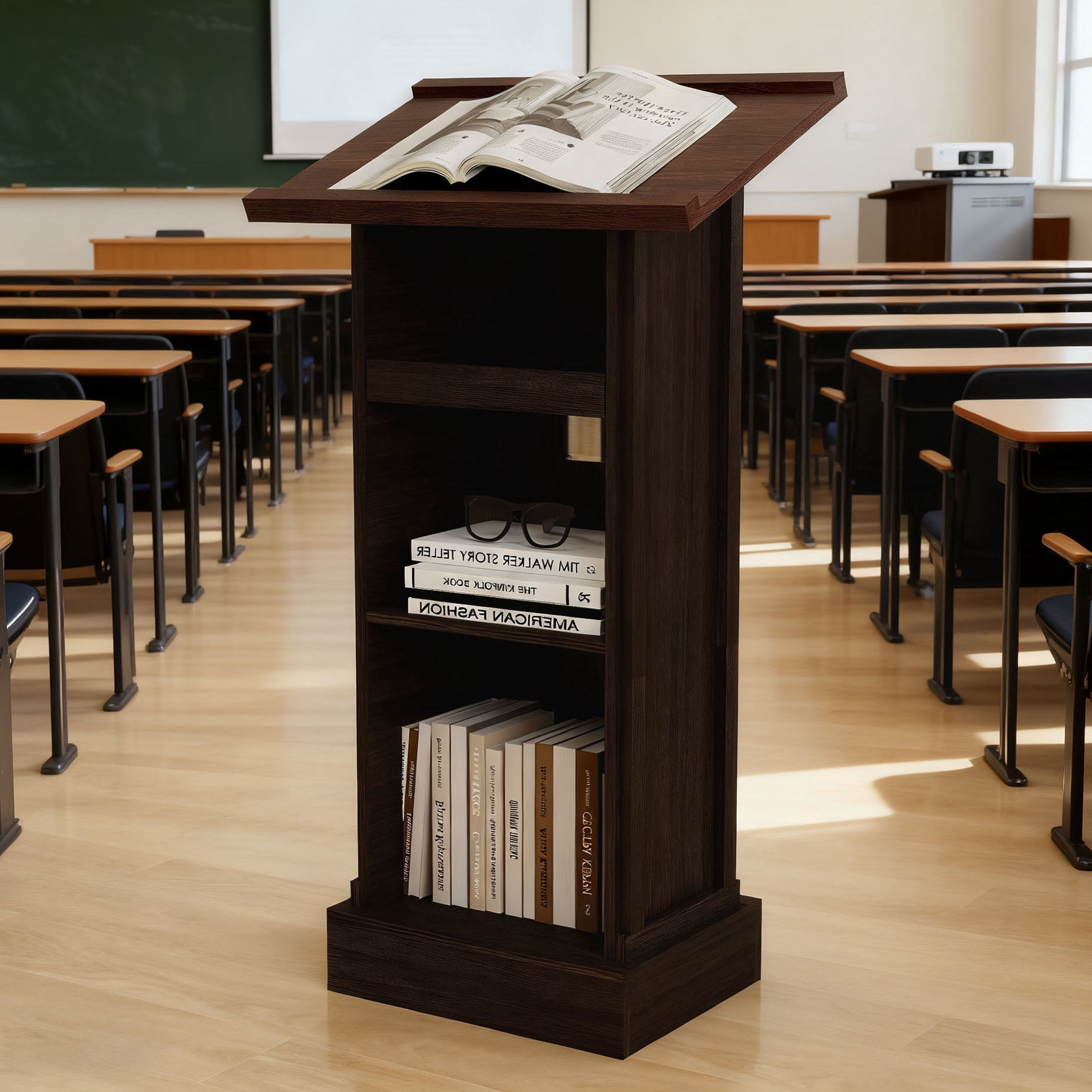 Rustic Seminar CQSXDA Rustic Brown Wooden Podium 44 Inches Tall with Fixed Shelf ...