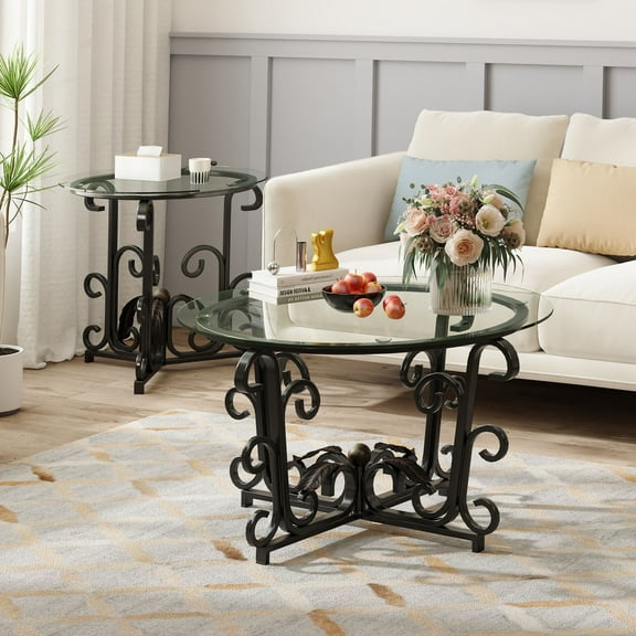 CQSXDA Scratch-Resistant 3-Piece Coffee Table Set In Stylish Design With Glass Top And Metal Frame Ideal For Apartments