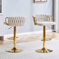thumbnail image 1 of CQSXDA Set Of 2 Modern Velvet Braided Bar Stools With Adjustable Height Gold Metal Base Upholstered Bar Chairs, Beige,Gold, 1 of 14