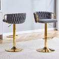 thumbnail image 1 of CQSXDA Set Of 2 Modern Velvet Braided Bar Stools With Adjustable Height Gold Metal Base Upholstered Bar Chairs, Gold,Gray, 1 of 14