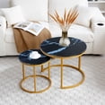 thumbnail image 1 of CQSXDA Set Of 2 Round Coffee Table Nesting With Top And Golden Frame Marble Pattern For Modern Living Room, 1 of 6