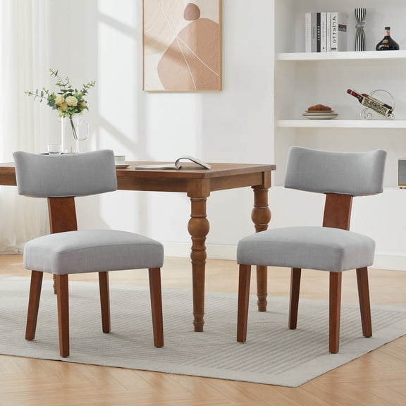 CQSXDA Set of 2 Modern Armless Dining Chairs in Linen Fabric with Curved Backrest and Solid Wooden Legs for Dining Room，Gray