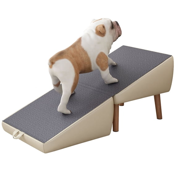 CQSXDA Space-Saving Foldable Wooden Pet Steps for Small Dogs and Cats, Ramp for Couch and Bed, Light Gray