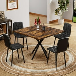 Table Dining Modern Square Dining Table,Stretchable,Printed Black