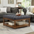 thumbnail image 1 of CQSXDA Square Upholstered Tufted Linen Ottoman Coffee Table with Durable Solid Wood Shelf for Style，Charcoal, 1 of 5