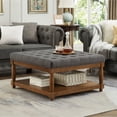 thumbnail image 1 of CQSXDA Square Upholstered Tufted Linen Ottoman Coffee Table with Durable Solid Wood Shelf for Style，Granite, 1 of 5