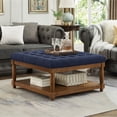 thumbnail image 1 of CQSXDA Square Upholstered Tufted Linen Ottoman Coffee Table with Durable Solid Wood Shelf for Style，Navy Blue, 1 of 5