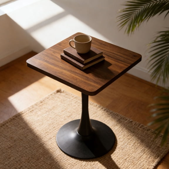 CQSXDA Square Walnut Tulip Dining Table 23.6 Inches with Metal Pedestal Base Mid Century Modern Design for Small Spaces