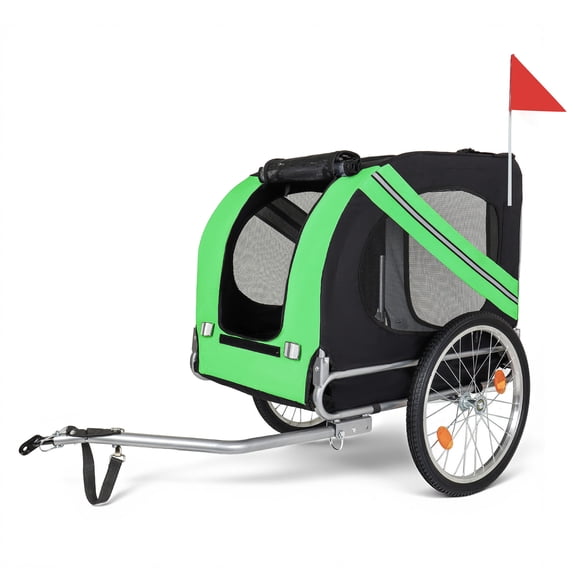CQSXDA Steel Frame Folding Dog Bike Trailer with 100LB Capacity Ideal for Cycling, Jogging, and All-Outdoor Activities,Black+Green