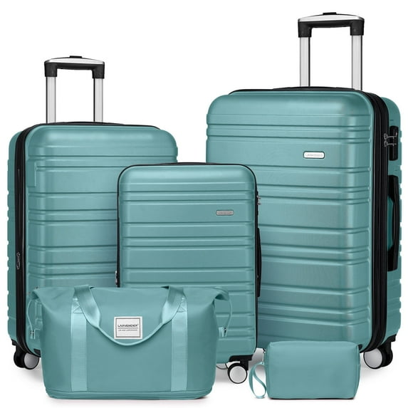 Stylish 5 Piece Luggage Set Featuring Hardside Expandable Suitcases And Duffel Bags With Easy Spinner Wheels, Dusty Blue