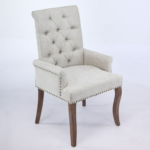 CQSXDA Stylish Tufted Accent Dining Chair with Upholstered Chenille Fabric and Curved Solid Wood Legs, Single Pack, Beige