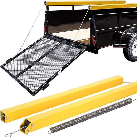 CQSXDA Tailgate Utility Trailer Gate Lift 2 Sided Lift Assist System Yellow Heavy Duty Ramp for Open Utility Trailers