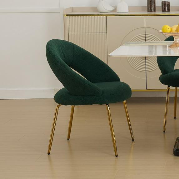 CQSXDA Teddy Dining Chair Set With Curved Backrest and Gold Metal Legs for Kitchen or Dining Room