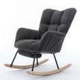 thumbnail image 1 of CQSXDA Teddy Fabric Leisure Rocking Chair With Adjustable Footstool High Backrest Solid Wood Metal Base, Dark Gray, 1 of 20