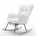 thumbnail image 1 of CQSXDA Teddy Fabric Leisure Rocking Chair With Adjustable Footstool High Backrest Solid Wood Metal Base, Ivory, 1 of 20