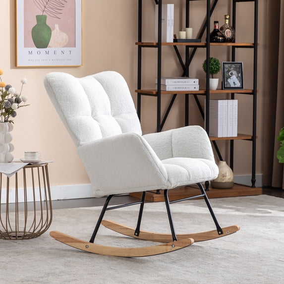 CQSXDA Teddy Fabric Rocking Gilder Chair for Living Room and Nursery with Foam Filling and Wooden Frame